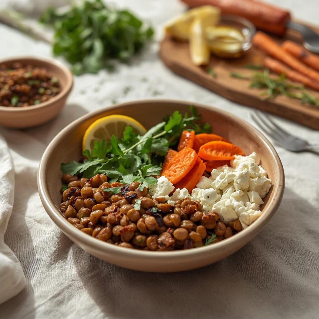 Herbed Lentil & Feta Protein Bowl with Carrots